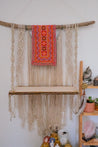 Extra Large Hmong Fabric Hanging Macrame Circle Exposed Wood Shelf | Wooden Hanging Shelf | Bohemian Shelf