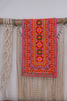 Extra Large Hmong Fabric Hanging Macrame Circle Exposed Wood Shelf | Wooden Hanging Shelf | Bohemian Shelf