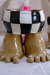 Checkerboard Mama Ceramic Toe Planter