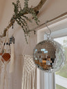 melted disco ball, disco ball decorations, disco decorations, disco ball planter, disco ball, eight inch disco ball, disco ball for sale, sunlight, disco, disco lights, home decor, apartment decor, mushroom decor, crystal chimes, mushroom home decor, mushroom macrame, mushroom design