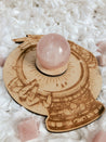 Witch Crystal Ball Sphere Holder Engraved: Natural Wooden Stand, Wood Stand for Crystal Sphere, Moon Carving, Special Gift, Crystal Decor