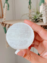 Moon and Star Carved Selenite Smooth Pocket Palmstone