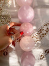 rose quartz sphere, wooden crystal sphere stand, crystal sphere stand, sphere stand, moon stand, moon crescent stand, moon decor, crystals, crystal decor, rose quartz 