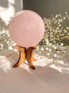 rose quartz sphere, wooden crystal sphere stand, crystal sphere stand, sphere stand, moon stand, moon crescent stand, moon decor, crystals, crystal decor, rose quartz 