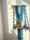 Natural and Cerulean Blue Macramé Hanging Shelf