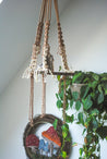 Hanging Macrame Circle Exposed Wood Shelf