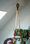 Hanging Macrame Circle Exposed Wood Shelf Maroon + Natural
