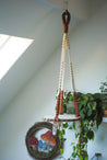 Hanging Macrame Circle Exposed Wood Shelf Maroon + Natural