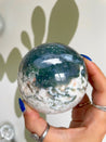 Big Juicy Moss Agate Sphere with Druzy Caves