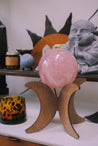 moon sphere stand, wooden sphere stand, crystal sphere stand, wooden moon stand, crystal moon stand, rose quartz sphere, rose quartz sphere stand, large crystals, large crystal stands, large crystal sphere stands, crystal, crystals