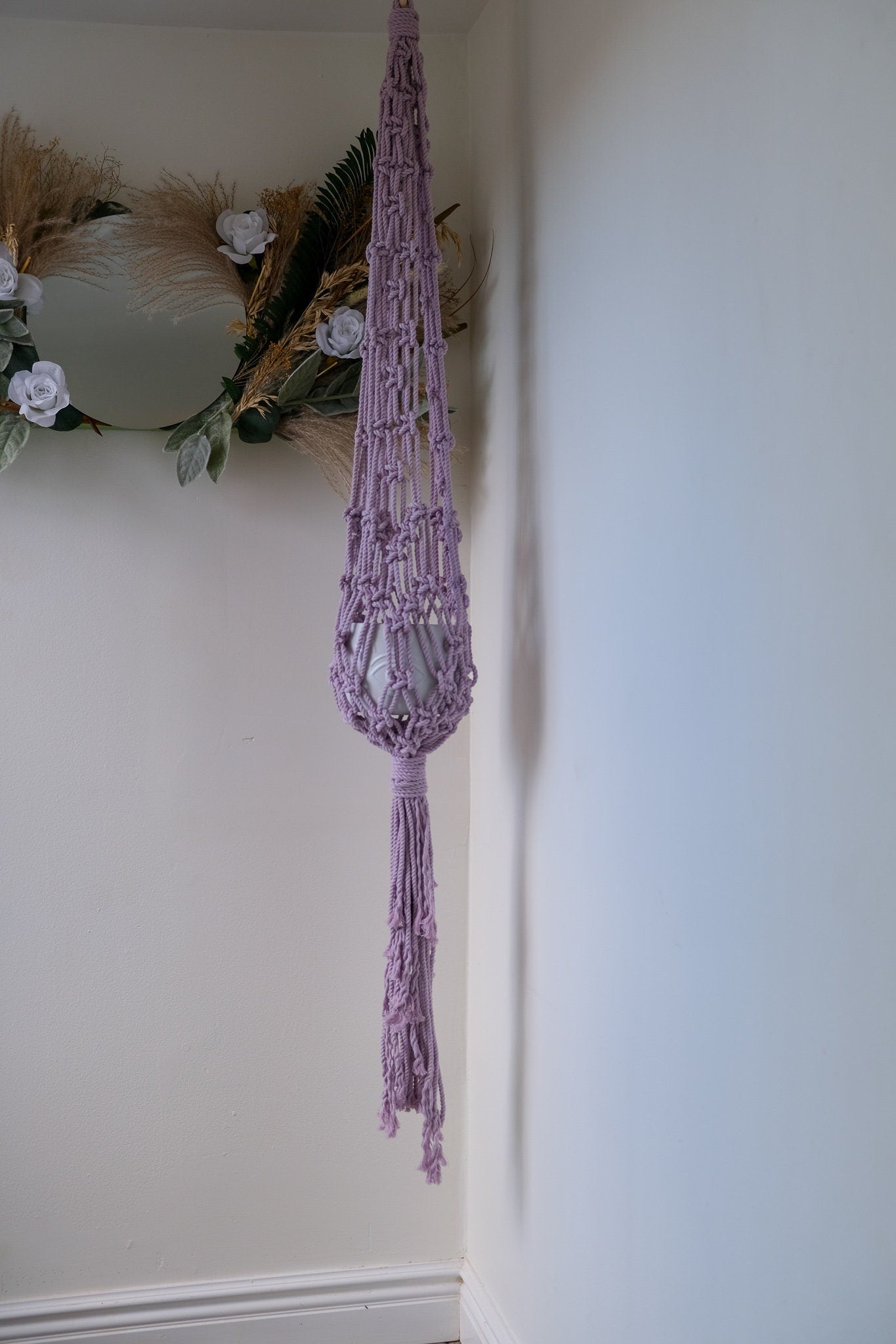 xl macrame plant hanger XL Lavender Macrame Plant Hanger