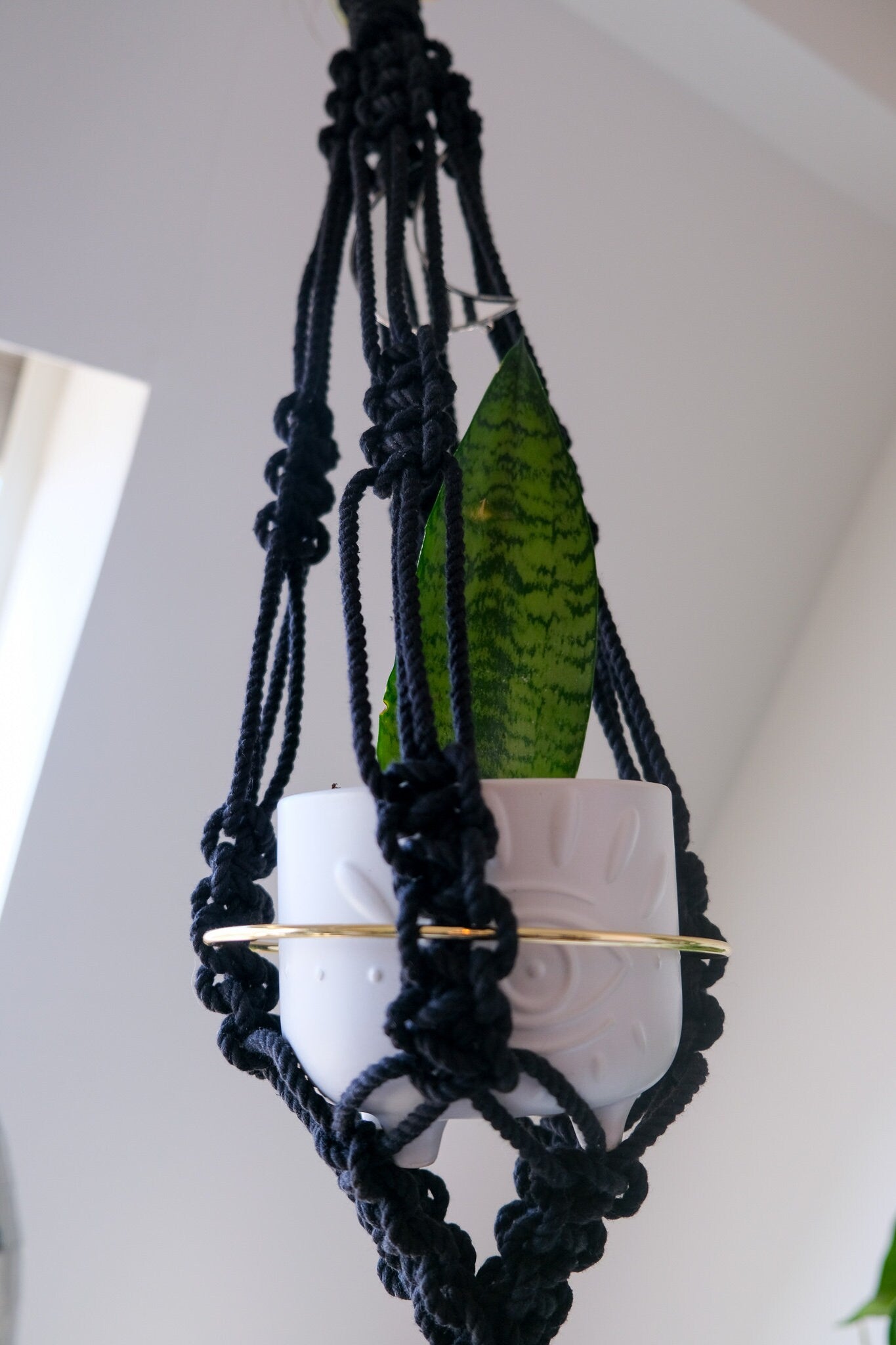Black Macrame Plant Hanger with Air Plant Holder